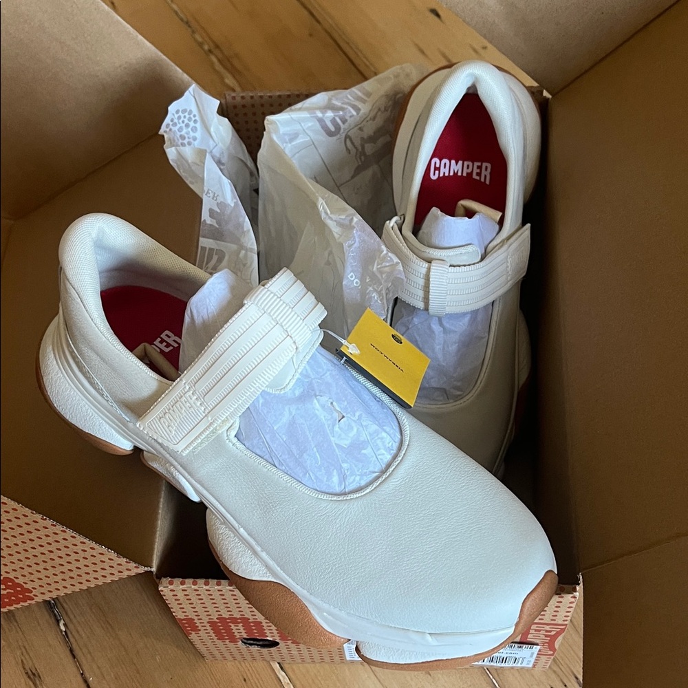 Camper White Leather Velcro Sneakers Karst 2 mary Jane